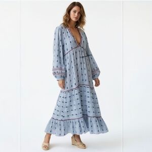 Zara Striped Embroidered Tiered Maxi Dress - Boho Coastal Blogger Relaxed Fit S